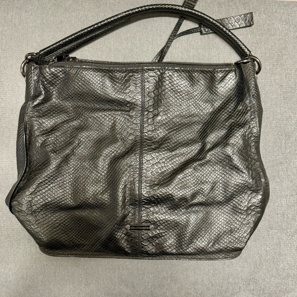 Joelle Hawkens Leather Hobo Bag Black Snakeskin